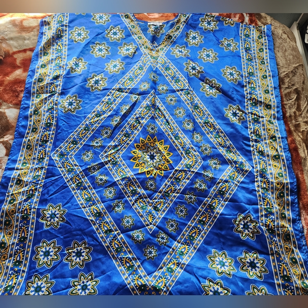 Blue Floral Patterned Kaftan